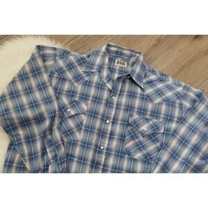 Ely Cattleman Western Pearl Snap Button Plaid Shirt Mens Large